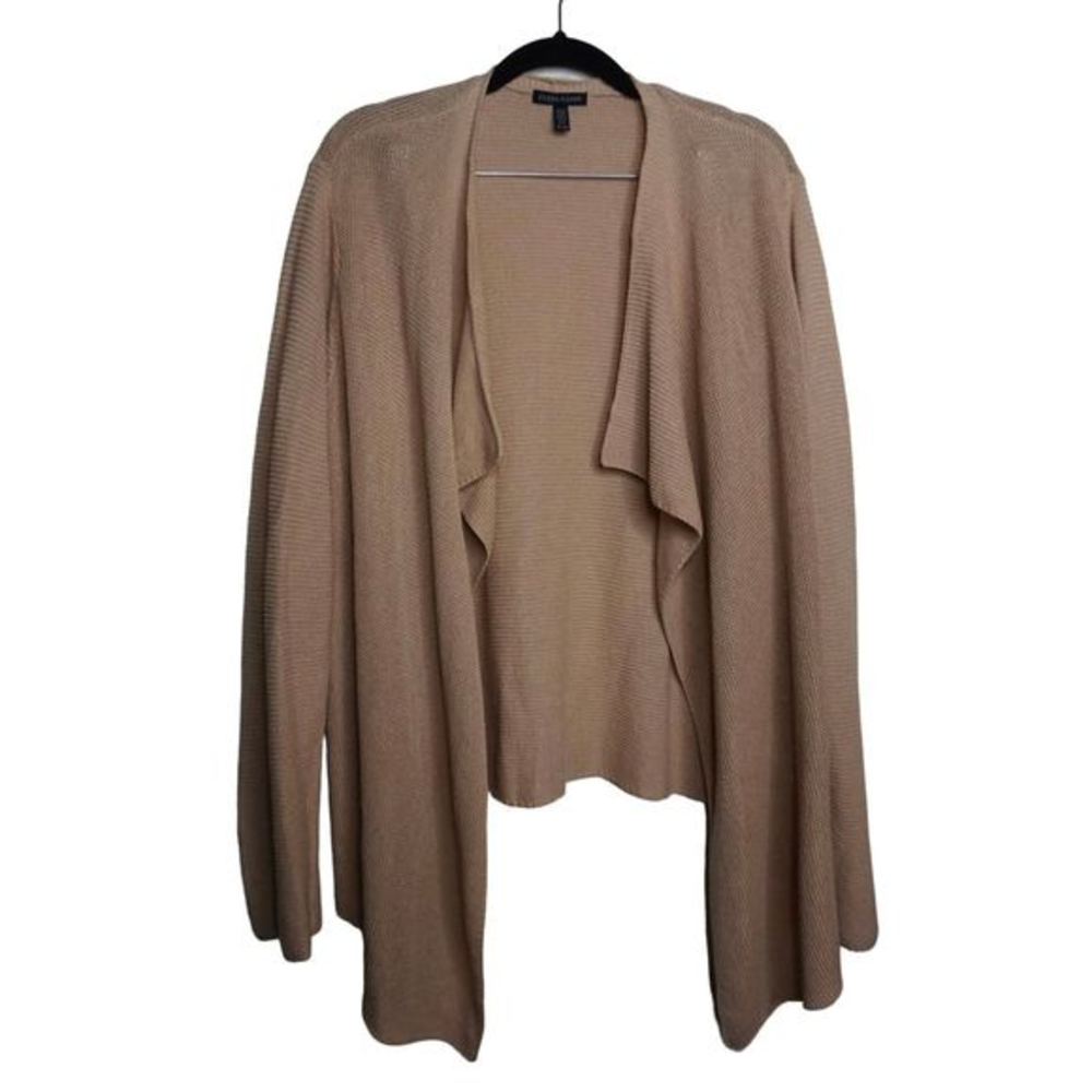 Eileen Fisher Women’s Tan Organic Cotton & Linen Sz XL System Cardigan Sweater‎